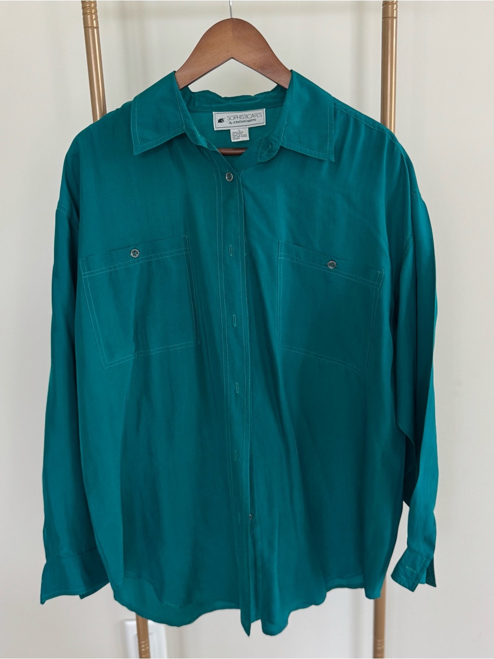 jonathan martin Teal Button-Front Blouse